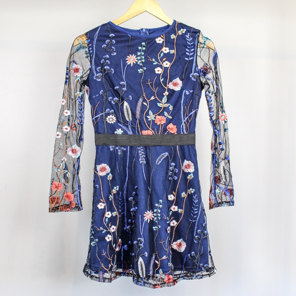 Small CBR Floral Embroidered Dress with Mesh Sleeves